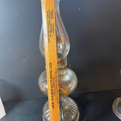 LOT 263: Set of Three Glass Oil Lamps and Vintage Oil Bicycle Lamp