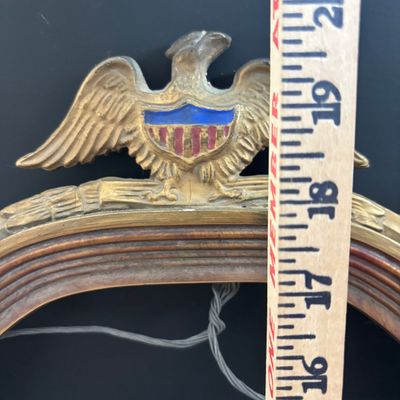 LOT 109: Vintage Federal Style Oval Picture Frame-NO Glass, Resin Brass-Tone Eagle Statue signed PDU & Anchor Hocking Candy Dish