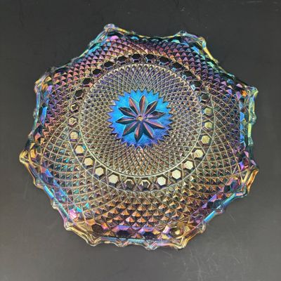 LOT 90: Vintage Green Depression Glass: "Wise Owl" Pitcher, Divided Relish Dish & Console Bowl, Iridescent Carnival Glass...