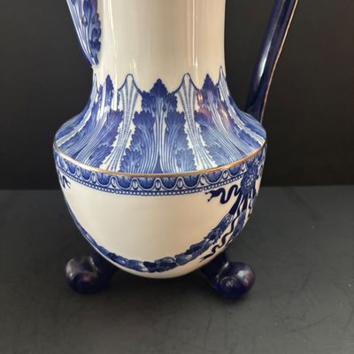 LOT 98: Vintage Bombay & Co. Cobalt Blue & White Footed Coffee Pot, "Grace" Mug, Porcelain Handle Serving Pieces &...