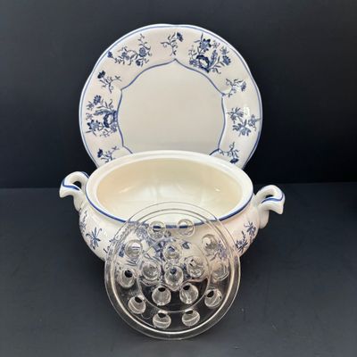 LOT 96: Blue & White Collection: Soup Tureen& Under Plate, Flower Frog, Electric Teapot, Home Accents Vase, Hexagonal Flower...