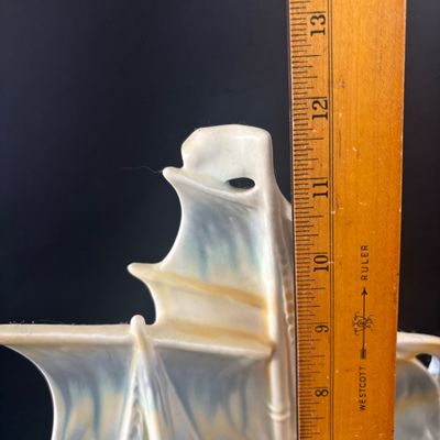 LOT 87: Vintage Czechoslovakian Ceramic Sailing Ship Flower Frog Vase