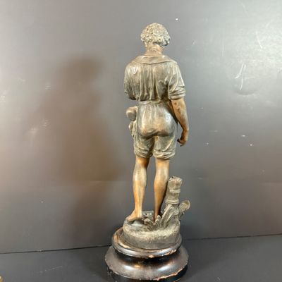 LOT 188: Bronze /Metal Statue of a Boy, Framed Victorian Boy Trinket Box and 2 Wall Sconces