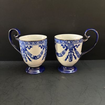 LOT 99: Vintage Bombay & Company Cobalt Blue "Grace" Mugs - 8 Pieces