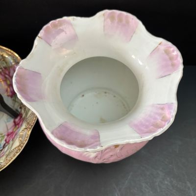 LOT 117: Vintage A. Cameo Creations Lady Hamilton & Master Lambton, Amethyst Glass Shoe, Vintage Jardiniere & More