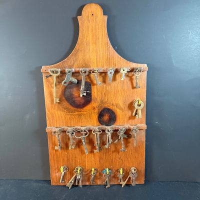 LOT 246: Large Collection of Keys on a Wooden Board and In a Wooden Box