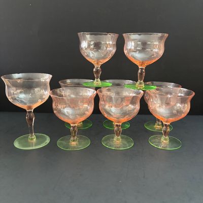 LOT 106: Vintage Pink "Watermelon" & Uranium Depression Stemware