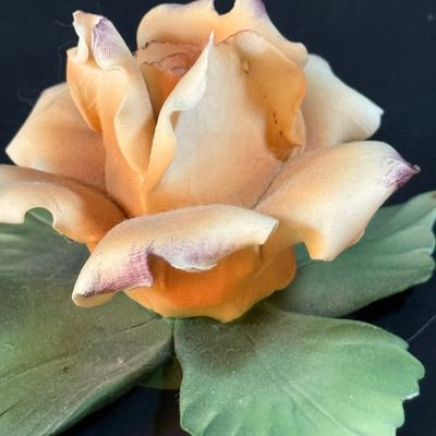 LOT 260: Set of 2 Capodimonte Porcelien Roses on a Mirrored Vanity Tray with Ceramic Roses