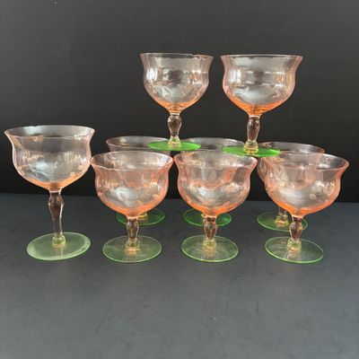 LOT 106: Vintage Pink "Watermelon" & Uranium Depression Stemware