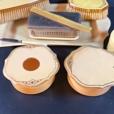 Lot 268: Vintage Celluloid Vanity Dresser Set - 12 Pieces