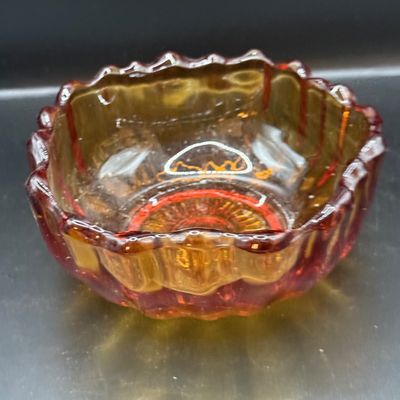 LOT 255: Amber Glass Perfume Bottler with Feather Fan Stopper, Blue Glass Cameo Perfume Atomizer and Amber Glass Bowl