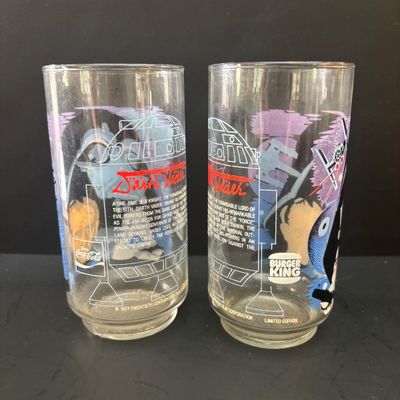 LOT 89: Vintage 1977 Star Wars Burger King Coca-Cola Glasses: Darth Vade & Han Solo w/Chewbacca