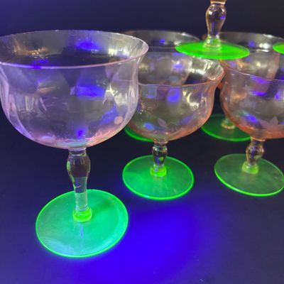 LOT 106: Vintage Pink "Watermelon" & Uranium Depression Stemware