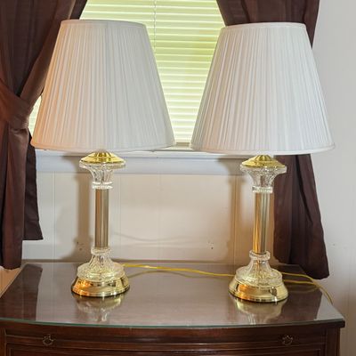 LOT 181: Pair of Crystal and Goldtone Table Lamps