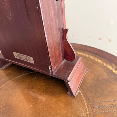 Lot 169: Antique Wooden Parlor Mantel Clock with Keys and Pendulum