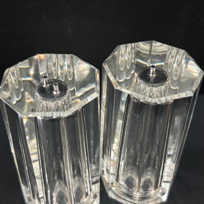 LOT 92: Vintage MCM Rotating Condiment Server, Gensico Knife Set, Crystal Hexagonal Salt/Pepper Shakers & a Pressed Glass Hobnail...