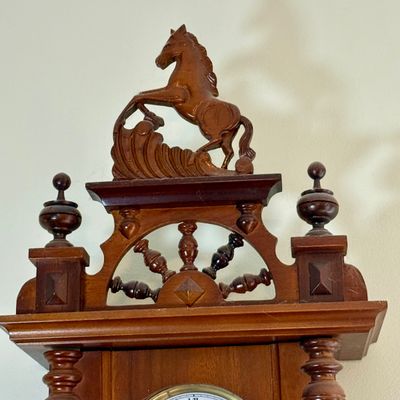 LOT 164: Vintage Wooden Lippinzaner Horse Mechanical Wall Clock