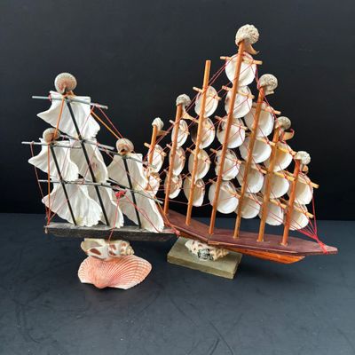 LOT 108: Nautical Collection of Seashell Ships, Meico Paul Sebastian "Fishing w/Grandfather" Porcelain Figurine, Large Corals...