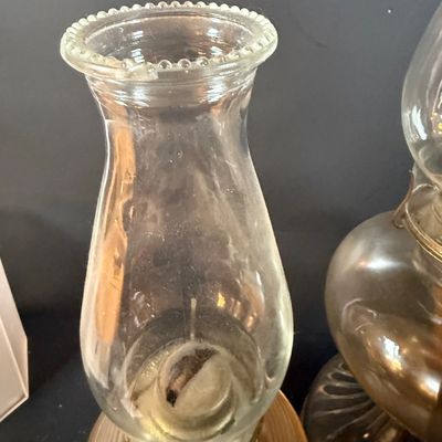 LOT 263: Set of Three Glass Oil Lamps and Vintage Oil Bicycle Lamp