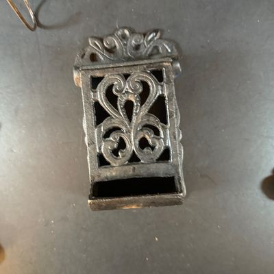 LOT 1: Vintage Large Wide Mouth Glass Jars, Cast Iron Match Dispenser, Cast Iron Pennsylvania Dutch Style Trivets and Cast Iron Hook