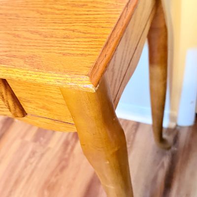 LOT 185: Wood Vanity Table and Mirror and Chair