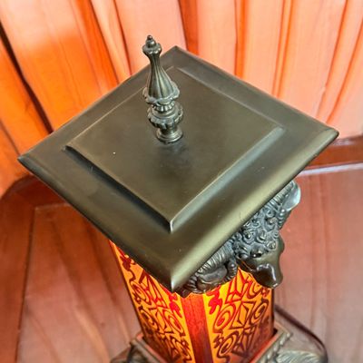 LOT 175: Hollywood Regency Style Metal and Glass Table Lamp with Cast Metal Ram's Head