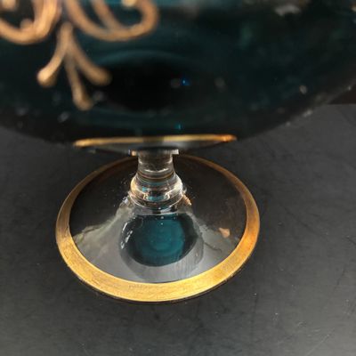 LOT 122: Vintage Blueish Over-Sized Brandy Snifter w/Gilded Accents & Hand Painted Details