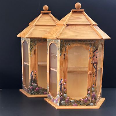 LOT 102: Display/Curio Cabinets w/Painted Bird Motif