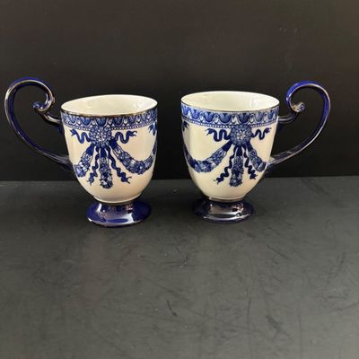 LOT 99: Vintage Bombay & Company Cobalt Blue "Grace" Mugs - 8 Pieces