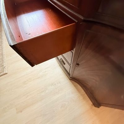 Lot 170: Vintage Mahogany Serpentine Sideboard with Glass Top