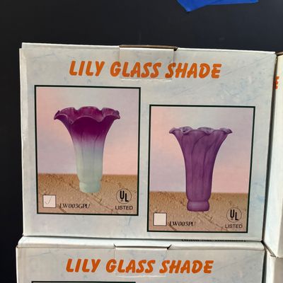 LOT 103: Lily Glass Replacement Shades Like New in Box - 6 Pieces