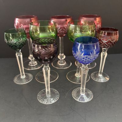 LOT 119: Vintage Bohemian Style Cut-to-Clear Stemware & Vintage Green Stemware