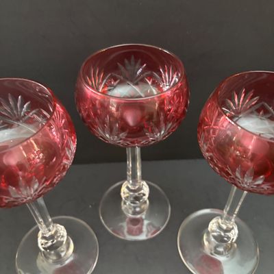 LOT 119: Vintage Bohemian Style Cut-to-Clear Stemware & Vintage Green Stemware