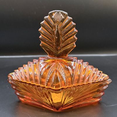 LOT 256: Green Glass Perfume Atomizer and an Amber Glass Lidded Trinket Box