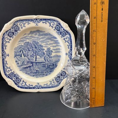 LOT 115: Shannon Crystal Clock, Milk Glass Miniature Urn, Hand-made Folk Art Pin Cushion, BOAC Teacups & More