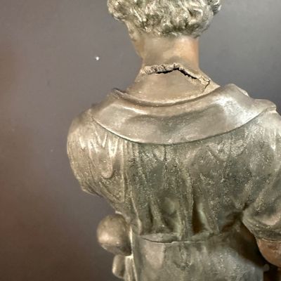 LOT 188: Bronze /Metal Statue of a Boy, Framed Victorian Boy Trinket Box and 2 Wall Sconces