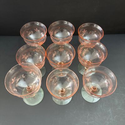 LOT 106: Vintage Pink "Watermelon" & Uranium Depression Stemware