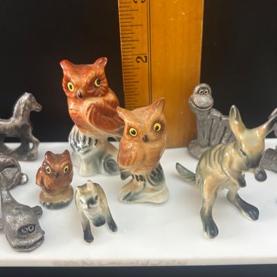 LOT 112: Collection of Miniature Tea Sets, Animals, Pewter Animals and a Vintage Moriage Satsuma=style Porcelain Horse & Carriage...