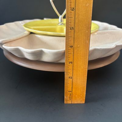 LOT 91: Vintage Lane & Co. Ceramic Lazy Susan, Super Chef Knife Set, MCM Teak Cheese Board