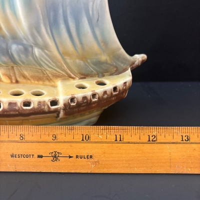 LOT 87: Vintage Czechoslovakian Ceramic Sailing Ship Flower Frog Vase