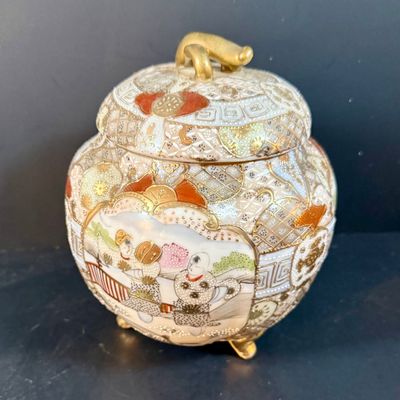 LOT 262: Vintage/Antique Asian Inspired Enamel Lamp and Nippon Porcelain Ginger Jar
