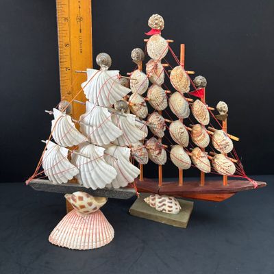 LOT 108: Nautical Collection of Seashell Ships, Meico Paul Sebastian "Fishing w/Grandfather" Porcelain Figurine, Large Corals...