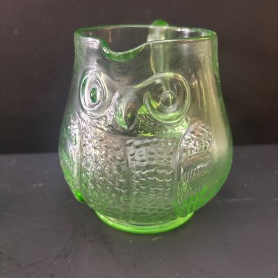 LOT 90: Vintage Green Depression Glass: "Wise Owl" Pitcher, Divided Relish Dish & Console Bowl, Iridescent Carnival Glass...