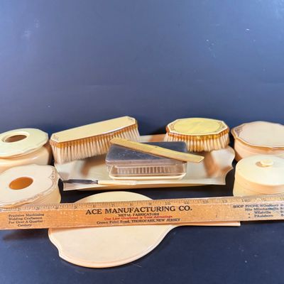 Lot 268: Vintage Celluloid Vanity Dresser Set - 12 Pieces