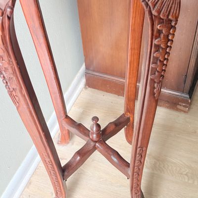 LOT 167: Set of 2 Marble Top Wood Plant Stands