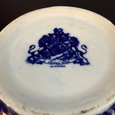 LOT 189: Blue Victoria Ware Ironstone Pitcher and Basin/Wash Bowl