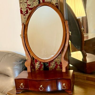 LOT 180: Wooden Vanity Dressing Swivel Mirror