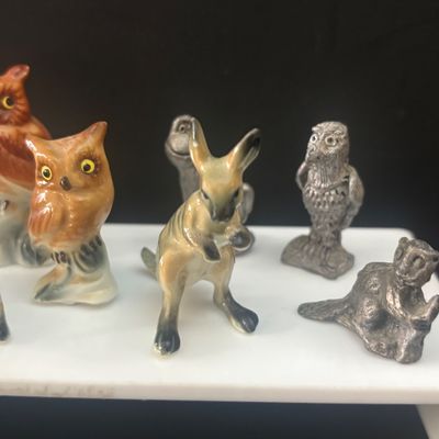 LOT 112: Collection of Miniature Tea Sets, Animals, Pewter Animals and a Vintage Moriage Satsuma=style Porcelain Horse & Carriage...