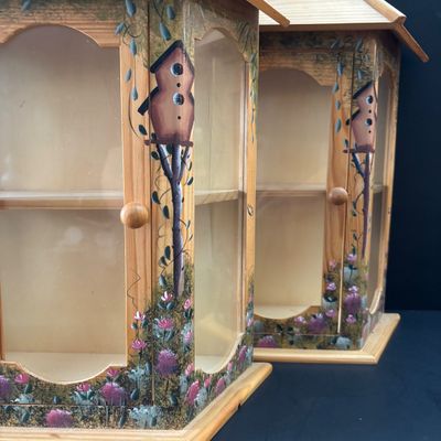 LOT 102: Display/Curio Cabinets w/Painted Bird Motif