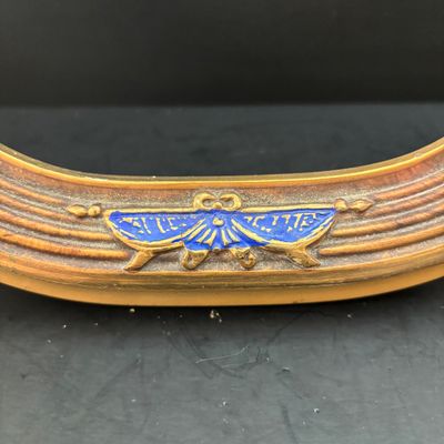 LOT 109: Vintage Federal Style Oval Picture Frame-NO Glass, Resin Brass-Tone Eagle Statue signed PDU & Anchor Hocking Candy Dish